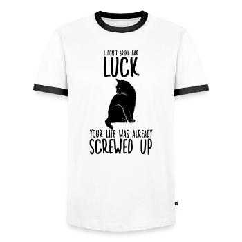 Cat holder cute kitten cat owner - Men's Ringer Shirt - white/black - Front - AI Model Female 172 light (172cm) & AI Model Male 178 dark (178cm)