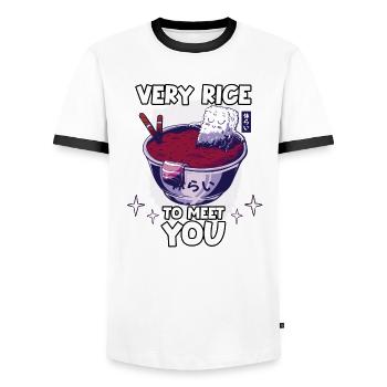 Mignon motif sushi nigiri hommes et femmes - T-shirt contrasté Homme - blanc/noir - Devant - AI Model Female 172 light (172cm) & AI Model Male 178 dark (178cm)