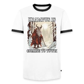 Krampus T | Krampus Costume | Scary Santa Claus - Men's Ringer Shirt - white/black - Front - AI Model Female 172 light (172cm) & AI Model Male 178 dark (178cm)