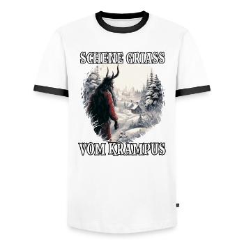 Krampus T Dämonischer Weihnachtsmann Kramperl - Männer Kontrast-T-Shirt - Weiß/Schwarz - Vorne - AI Model Female 172 light (172cm) & AI Model Male 178 dark (178cm)