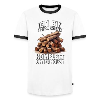 Drôle de bûcheron T pour les forestiers et les forestiers - T-shirt contrasté Homme - blanc/noir - Devant - AI Model Female 172 light (172cm) & AI Model Male 178 dark (178cm)