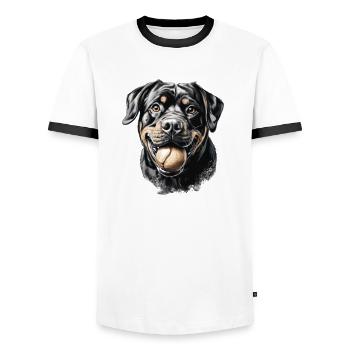Rottweiler T Propriétaire de chien Vêtements de - T-shirt contrasté Homme - blanc/noir - Devant - AI Model Female 172 light (172cm) & AI Model Male 178 dark (178cm)