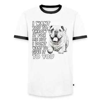 Tenue de promenade pour Bulldogs anglais - T-shirt contrasté Homme - blanc/noir - Devant - AI Model Female 172 light (172cm) & AI Model Male 178 dark (178cm)