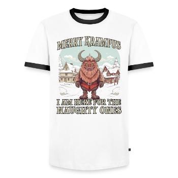 Krampus mask Krampus costume evil Santa Claus - Men's Ringer Shirt - white/black - Front - AI Model Female 172 light (172cm) & AI Model Male 178 dark (178cm)