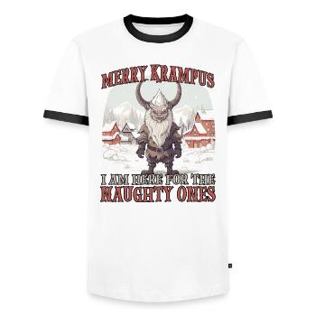 Kawaii Krampus T Costume de Père Noël méchant - T-shirt contrasté Homme - blanc/noir - Devant - AI Model Female 172 light (172cm) & AI Model Male 178 dark (178cm)