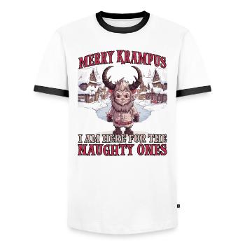 Krampus mask Krampus costume evil Santa Claus - Men's Ringer Shirt - white/black - Front - AI Model Female 172 light (172cm) & AI Model Male 178 dark (178cm)