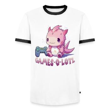 Axolotl T für Gamer | Kawaii Stuff | Anime Gamer ´ - Männer Kontrast-T-Shirt - Weiß/Schwarz - Vorne - AI Model Female 172 light (172cm) & AI Model Male 178 dark (178cm)