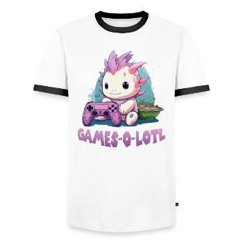 Axolotl T Kawaii Axolotl Gaming amphibians Axolotl - Men's Ringer Shirt - white/black - Front - AI Model Female 172 light (172cm) & AI Model Male 178 dark (178cm)