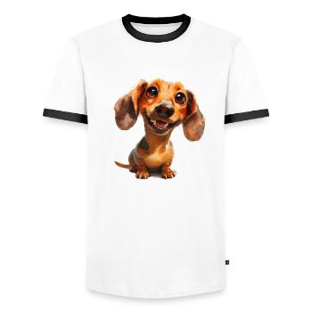 Funny dachshund walk T for dog owners dogs - Men's Ringer Shirt - white/black - Front - AI Model Female 172 light (172cm) & AI Model Male 178 dark (178cm)