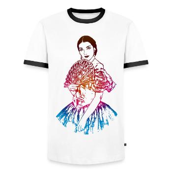 La traviata: Maria Callas als Violetta Valéry - Männer Kontrast-T-Shirt - Weiß/Schwarz - Vorne - AI Model Female 172 light (172cm) & AI Model Male 178 dark (178cm)