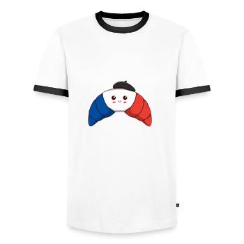 France Croissant oh là là idée cadeau doux - T-shirt contrasté Homme - blanc/noir - Devant - AI Model Female 172 light (172cm) & AI Model Male 178 dark (178cm)