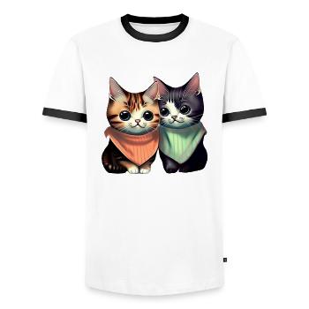 Best Friends Cats - Men's Ringer Shirt - white/black - Front - AI Model Female 172 light (172cm) & AI Model Male 178 dark (178cm)