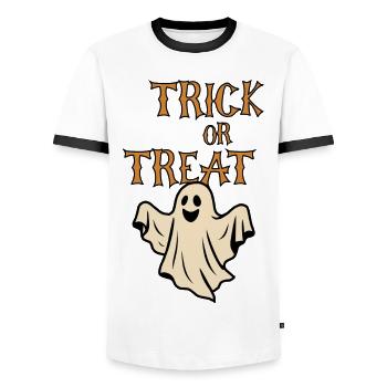Trick oder Treat Geister Halloween Retro - Männer Kontrast-T-Shirt - Weiß/Schwarz - Vorne - AI Model Female 172 light (172cm) & AI Model Male 178 dark (178cm)