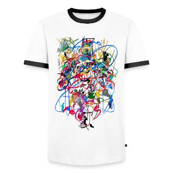 abstract - Men's Ringer Shirt - white/black - Front - AI Model Female 172 light (172cm) & AI Model Male 178 dark (178cm)