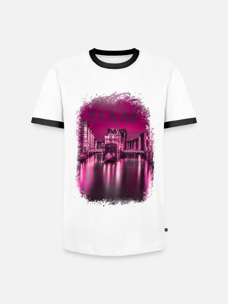 Hamburger Kiez Rotlichtviertel Reeperbahn - Männer Kontrast-T-Shirt - Weiß/Schwarz