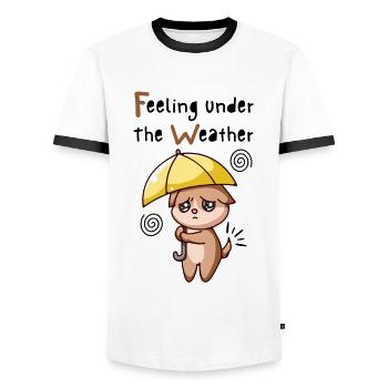 Feeling Under The Weather. Cat With Umbrella. - Men's Ringer Shirt - white/black - Front - AI Model Female 172 light (172cm) & AI Model Male 178 dark (178cm)