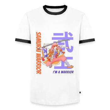 Samurai Warrior. Samurai Girl. White Version. - Men's Ringer Shirt - white/black - Front - AI Model Female 172 light (172cm) & AI Model Male 178 dark (178cm)