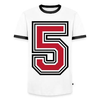 5 number symbol - Men's Ringer Shirt - white/black - Front - AI Model Female 172 light (172cm) & AI Model Male 178 dark (178cm)