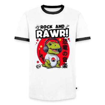 Japanisches Dinosaurier Musik Design - Männer Kontrast-T-Shirt - Weiß/Schwarz - Vorne - AI Model Female 172 light (172cm) & AI Model Male 178 dark (178cm)