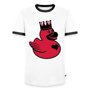 Duck the King - Men's Ringer Shirt - white/black - Front - AI Model Female 172 light (172cm) & AI Model Male 178 dark (178cm)