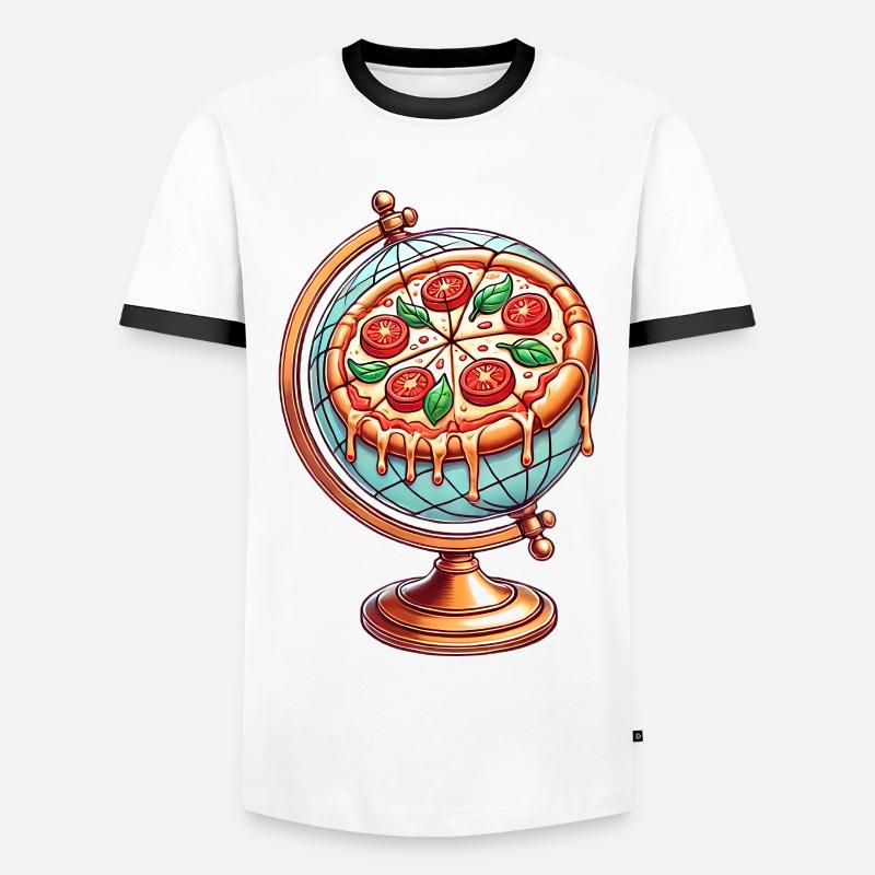Pizza Globe Melting Cheese Design - Men's Ringer Shirt - white/black