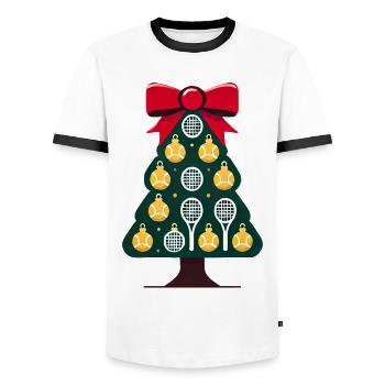TennisThemed Christmas Tree Design - Men's Ringer Shirt - white/black - Front - AI Model Female 172 light (172cm) & AI Model Male 178 dark (178cm)