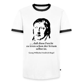 Hegel: ... , daß diese Furcht zu irren schon der - Männer Kontrast-T-Shirt - Weiß/Schwarz - Vorne - AI Model Female 172 light (172cm) & AI Model Male 178 dark (178cm)