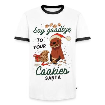 Loutre Cadeau de Noël Biscuits de Loutre Noël Noël - T-shirt contrasté Homme - blanc/noir - Devant - AI Model Female 172 light (172cm) & AI Model Male 178 dark (178cm)