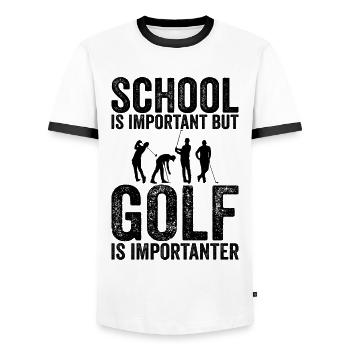 Schule ist wichtig, aber Golf ist noch wichtiger - Männer Kontrast-T-Shirt - Weiß/Schwarz - Vorne - AI Model Female 172 light (172cm) & AI Model Male 178 dark (178cm)