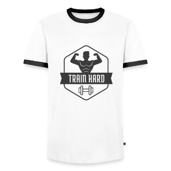 Train Hard - Fitness Gym Motiv - Männer Kontrast-T-Shirt - Weiß/Schwarz - Vorne - AI Model Female 172 light (172cm) & AI Model Male 178 dark (178cm)