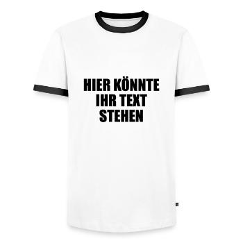 Hier könnte ihr Text Geschenk selber gestalten - Männer Kontrast-T-Shirt - Weiß/Schwarz - Vorne - AI Model Female 172 light (172cm) & AI Model Male 178 dark (178cm)
