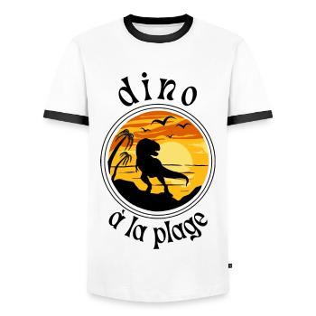 Dinosaure à la plage - T-shirt contrasté Homme - blanc/noir - Devant - AI Model Female 172 light (172cm) & AI Model Male 178 dark (178cm)