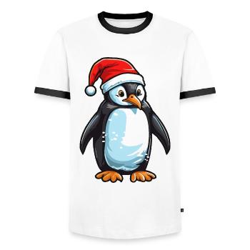 Tête d’animal de Noël pingouin - T-shirt contrasté Homme - blanc/noir - Devant - AI Model Female 172 light (172cm) & AI Model Male 178 dark (178cm)