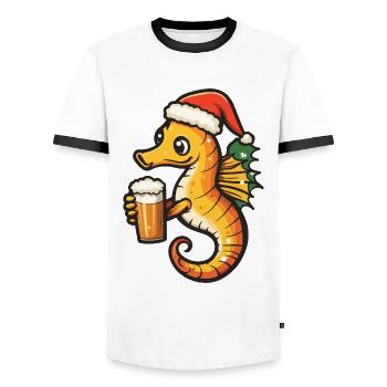 Seahorse Christmas Beer Funny - Men's Ringer Shirt - white/black - Front - AI Model Female 172 light (172cm) & AI Model Male 178 dark (178cm)