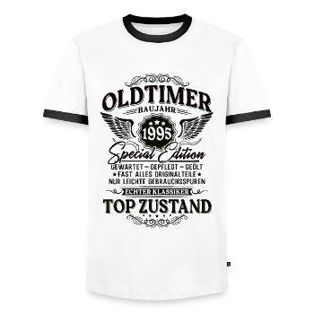Oldtimer Baujahr 1995 Jahrgang Geburtstag Geschenk - Männer Kontrast-T-Shirt - Weiß/Schwarz - Vorne - AI Model Female 172 light (172cm) & AI Model Male 178 dark (178cm)