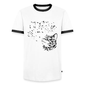 Katze beobachtet die Vögel fliegen - Männer Kontrast-T-Shirt - Weiß/Schwarz - Vorne - AI Model Female 172 light (172cm) & AI Model Male 178 dark (178cm)