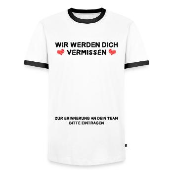 Wir werden Dich vermissen Zur Erinnerung an Team - Männer Kontrast-T-Shirt - Weiß/Schwarz - Vorne - AI Model Female 172 light (172cm) & AI Model Male 178 dark (178cm)