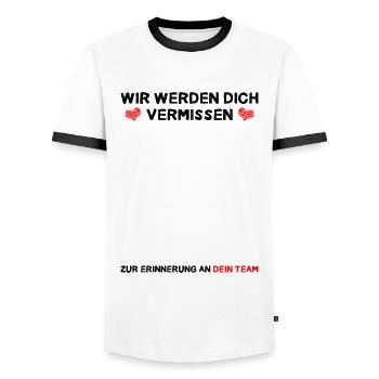 Wir werden Dich vermissen Zur Erinnerung an Team - Männer Kontrast-T-Shirt - Weiß/Schwarz - Vorne - AI Model Female 172 light (172cm) & AI Model Male 178 dark (178cm)