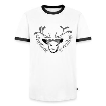 Christmas is calling - Men's Ringer Shirt - white/black - Front - AI Model Female 172 light (172cm) & AI Model Male 178 dark (178cm)