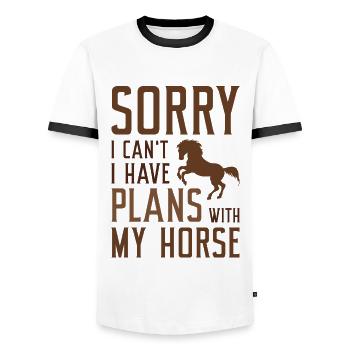 Désolé, je ne peux pas avoir de plans avec mon cheval - T-shirt contrasté Homme - blanc/noir - Devant - AI Model Female 172 light (172cm) & AI Model Male 178 dark (178cm)