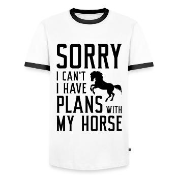 Désolé, je ne peux pas avoir de plans avec mon cheval - T-shirt contrasté Homme - blanc/noir - Devant - AI Model Female 172 light (172cm) & AI Model Male 178 dark (178cm)