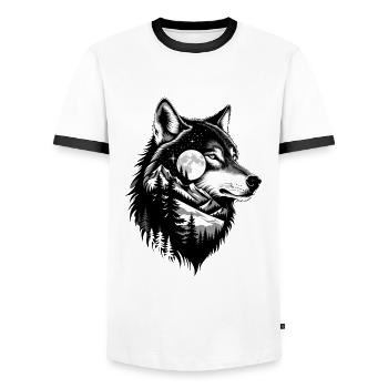 Schwarzer Wolf Wolfportrait. Wolfdesign - Männer Kontrast-T-Shirt - Weiß/Schwarz - Vorne - AI Model Female 172 light (172cm) & AI Model Male 178 dark (178cm)