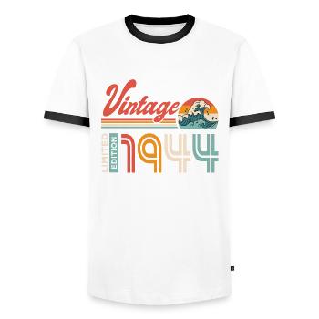 1944 Birthday Gift Born in 1944 - Men's Ringer Shirt - white/black - Front - AI Model Female 172 light (172cm) & AI Model Male 178 dark (178cm)