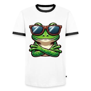 Cool Frog Toad Toad Sunglasses Cartoon - Men's Ringer Shirt - white/black - Front - AI Model Female 172 light (172cm) & AI Model Male 178 dark (178cm)