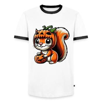 Mignon Halloween écureuil citrouille dessin animé - T-shirt contrasté Homme - blanc/noir - Devant - AI Model Female 172 light (172cm) & AI Model Male 178 dark (178cm)