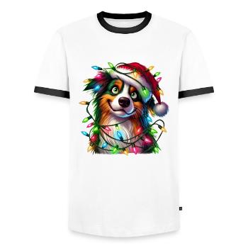 Australian Shepherd Christmas Dog Fairy Lights - Men's Ringer Shirt - white/black - Front - AI Model Female 172 light (172cm) & AI Model Male 178 dark (178cm)