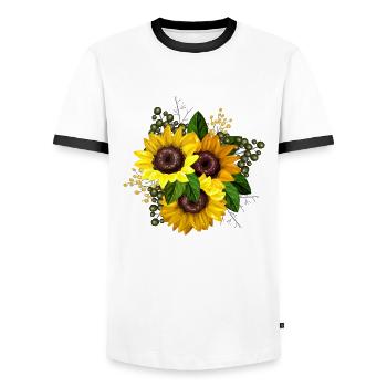 Gelbe Sonnenblume Grafik - Männer Kontrast-T-Shirt - Weiß/Schwarz - Vorne - AI Model Female 172 light (172cm) & AI Model Male 178 dark (178cm)