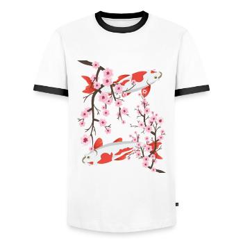 Japanische Koi Karpfen Sakura Kirschblüten - Männer Kontrast-T-Shirt - Weiß/Schwarz - Vorne - AI Model Female 172 light (172cm) & AI Model Male 178 dark (178cm)