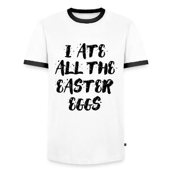 I ate all the easter eggs Typography - Men's Ringer Shirt - white/black - Front - AI Model Female 172 light (172cm) & AI Model Male 178 dark (178cm)