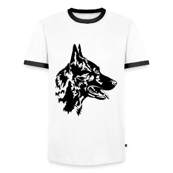 HOLLANDSE HERDER - HOLLANDSE HERDERSHOND Wilsigns - Männer Kontrast-T-Shirt - Weiß/Schwarz - Vorne - AI Model Female 172 light (172cm) & AI Model Male 178 dark (178cm)